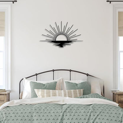 Line Sunrise Sunset Metal Wall Decor - Minimalist Room Decor Black Wall Art Home Decor for Living Room, Bathroom, Bedroom, Dining Room, Entrance (Black)