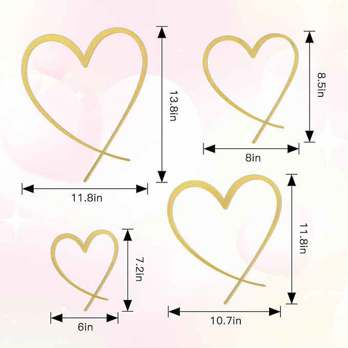 KOYILTD 4 Pcs Metal Heart Wall Art for Bedroom Modern Love Heart Wall Decor Metal Wall Decoration above Bed for Living Room Bathroom Office Wedding (Gold, Classic)