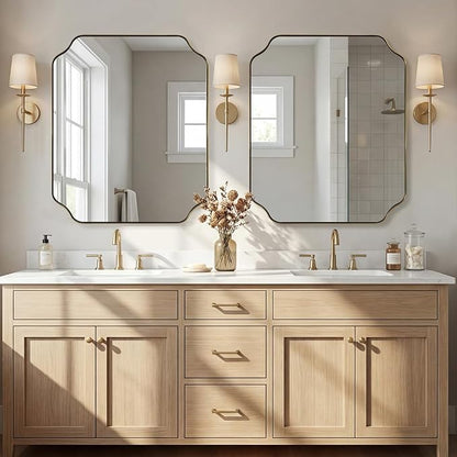 ANDY STAR 30"x36" Gold Bathroom Mirror, Brushed Brass Rectangle Mirror for Bathroom, Scalloped Vanity Mirror in Anti-Rust Stainless Steel Metal Thin Frame, Wall Mount Vertical or Horizontal