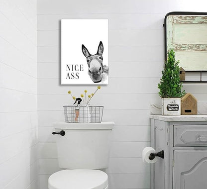 Funny Donkey Posters, Nice Ass Pictures, Funny Animal Paintings Artwork, Bathroom Black And White Paintings Wall Art, Toilet Black & White Wall Art Wall Decor, Art Prints For Bathroom Toilet 12x16 Inches. Unframed