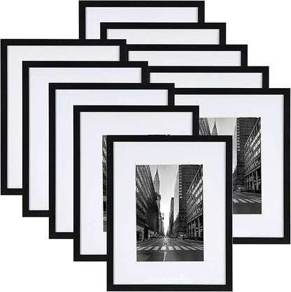 Giftgarden Black 8x10 Picture Frame Set of 10, Matted to 5x7 Picture with Mat or 8x10 Photo without Mat, Multi Frames for Gallery Wall Tabletop Display
