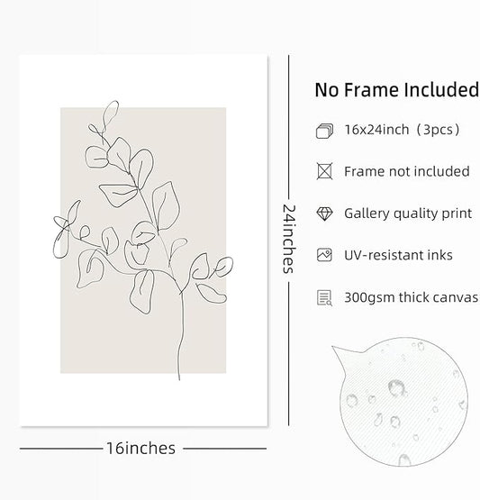 Neutral Botanical Prints Wall Art Flower Minimalist Canvas Wall Decor Vintage Line Wall Art Floral Plant Painting Pictures Beige Boho Artwork Farmhouse Poster for Bedroom 16x24 Inch Unframed Set of 3