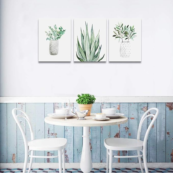 farmhouse Wall Art painting for dining room bathroom Abstract Canvas art family Wall decor for Bedroom kitchen Wall Decoration Living Room decor Green Leaf pictures Artwork for home walls 3 piece