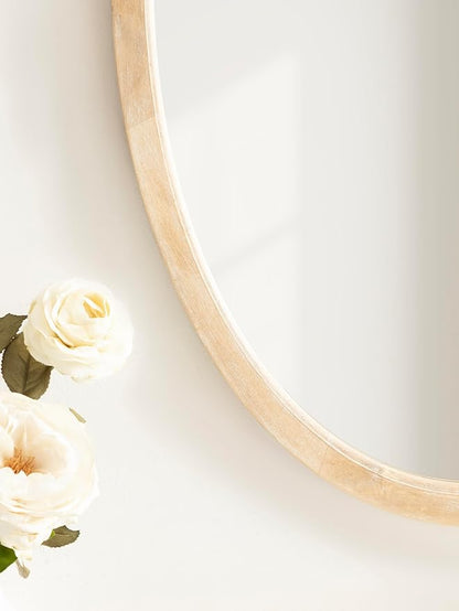 Kate and Laurel Hogan Modern Wooden Oval Wall Mirror; 24 x 36; Natural Wood; Transitional Rounded Mirror for Use as Bathroom Mirror or Entryway Mirror Decor