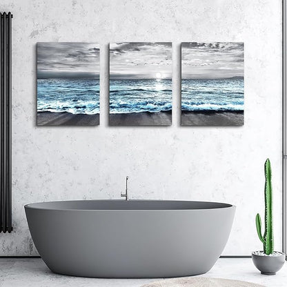 Lapremoly Canvas Wall Art For Living Room & Bedroom - Black And White Beach Scenery - 3 Piece 16x24 in