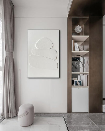 Creespi White Textured Wall Art - Hand Painted Minimalist 3D Art Painting 24x36 inches,Modern Abstract Oil Painting On Canvas for Home Wall Decor
