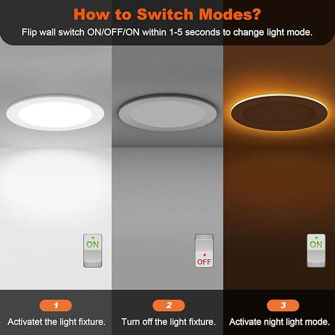 ZYC Recessed Lighting 6 Inch - 12W 1100LM LED Recessed Ceiling Light with Night Light,2700K/3000K/4000K/5000K/6000K Selectable Ultra-Thin Lighting,Dimmable Canless Wafer Downlight,Pack of 12（White）.