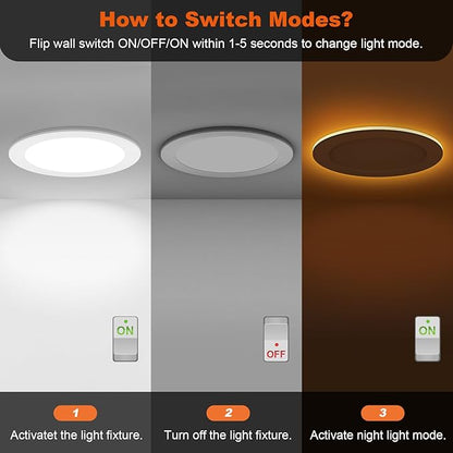 ZYC Canless LED Recessed Lighting 6 Inch 6 Pack 5CCT Ultra-Thin Recessed Downlight Lights with Night Light Mode, 12W 1100LM Dimmable Retrofit Wafer Recessed Ceiling Light, 1800K to 5000K ETL&FCC