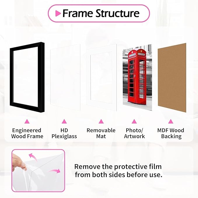 12x16 Picture Frame, 12 x 16 Black Frame with HD Plexiglass, Display Pictures 8.5x11 with Mat or 12x16 Without, Wall Hanging Photo Frame Poster Frames for Home Office Gallery Decor, 2 Pack