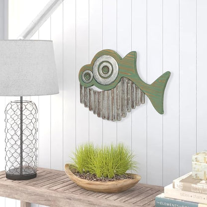 Driftwood Fish Nautical Wall Decor - Handmade Wooden Rustic Coastal Wall Art for Living Room, Bedroom, Office, Bathroom - Ocean Beach Decoration (Ratchet)