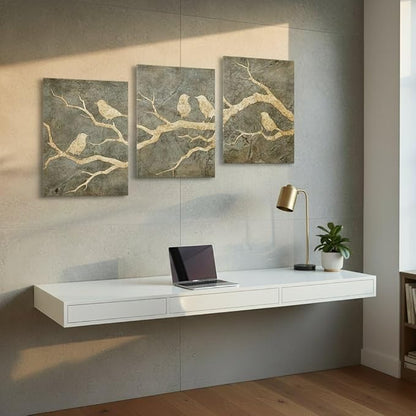 Artmyharbor Bird Prints Painting Triptych Wall Art Gold Bird Wall Decor