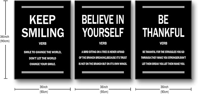 PJQART Modern Motivational Canvas Wall Art Positive Affirmation Quotes 3 Piece Picture Print Inspirational Poster Painting Wall Decor Artwork for Home Teens Room Office Ready to Hang [60''W x 28''H]