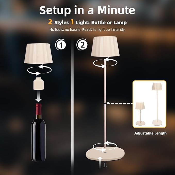 Modern 2-in-1 Table Lamp & Bottle Lamp, Pleated Metal Shade Touch Control Lamp | Adjustable Height, Warm Light & RGB, Stepless Dimming, Anti-Tip Design,Pleats,Beige