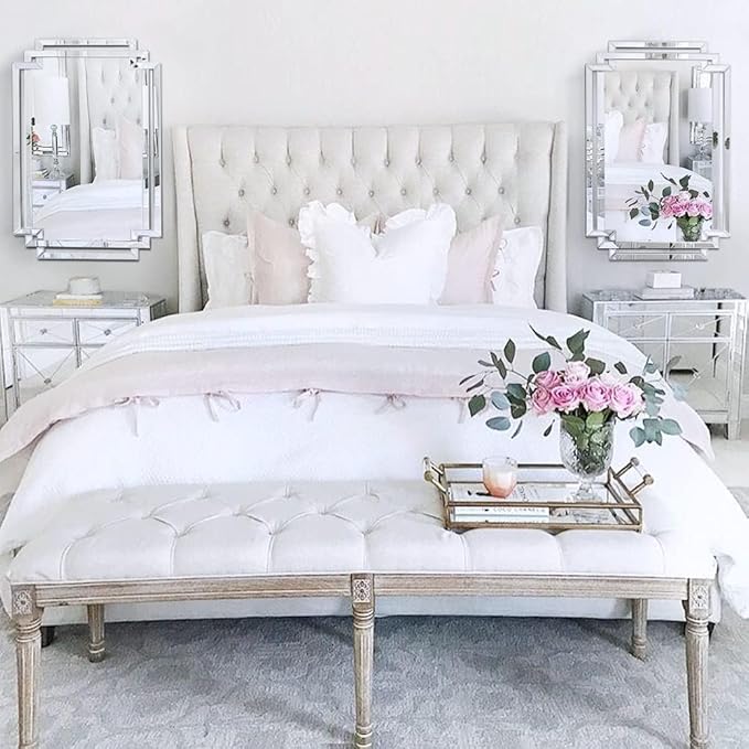Modern Large Living Room Mirror with Mirrored Frame for Home Decor, 24" X 36" Decorative Wall Mirror with Glass Pieces and Beveled Edge for Dining Room, Bathroom, Entryway, Dressing Room