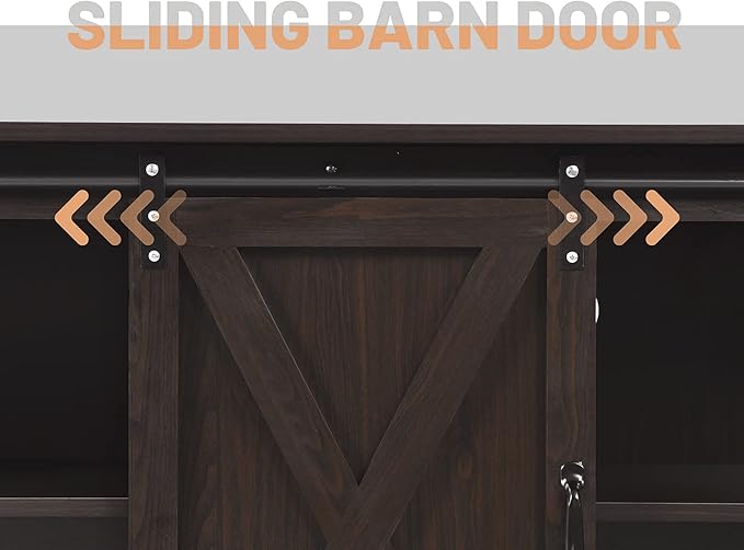 4 EVER WINNER 59" Farmhouse TV Stand, TV Entertainment Center with Sliding Barn Door & Adjustable Shelf for 65" TV, TV Stand for Living Room, Bedroom, Dark Brown