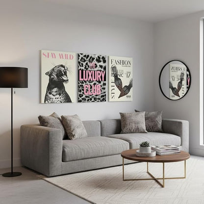Yxjyzzkx Leopard Wall Art Set of 3, Black and White Cheetah Canvas Prints with Pink Quotes, Fashion Animal Wall Decor, Eclectic Modern Aesthetic Posters for Living Room Bedroom, 12x16 Inch