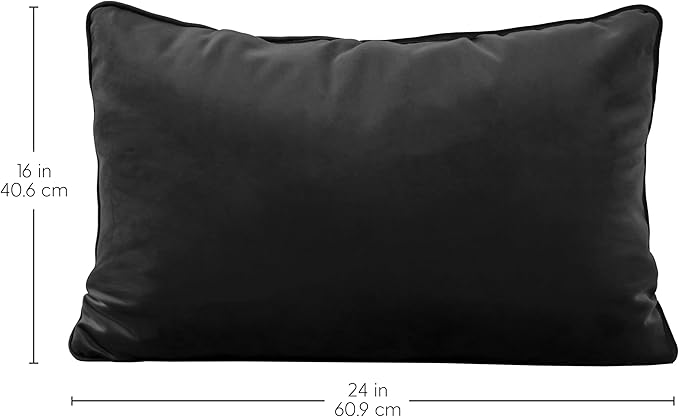 FDP 16" x 24" Velvet Rectangle Lumbar Pillow Set with Piping Decorative Throw Pillow for Home Dcor in Living Room, Bedroom or Lounge (2-Pack) - Onyx, 15160-350
