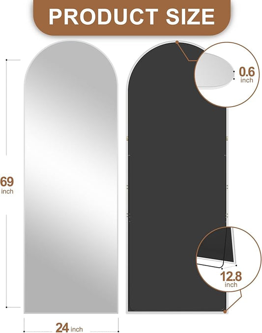 Delma Full Length Mirror, Large Floor Mirror for Wall, Bedroom, Bathroom, Living Room with Aluminium Frame (Stand, Arch 69x24, Silver)