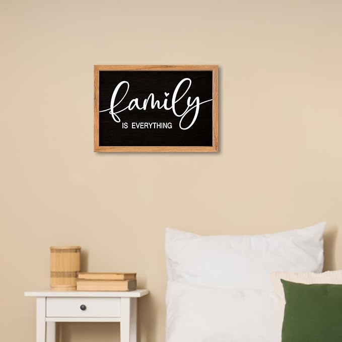 AuraPeak Family Is Everything Wall Decor Rustic Dining Room Sign for Horizontal Home Living Room Entryway Hallway Wood Hanging Plaque Wall Art Decoration (Wood Black 16"×10")