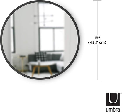 Umbra Hub Round Wall Mirror with Rubber Frame, Modern Style for Bathroom, Entryway, Living Room and More, 18-Inch, Black