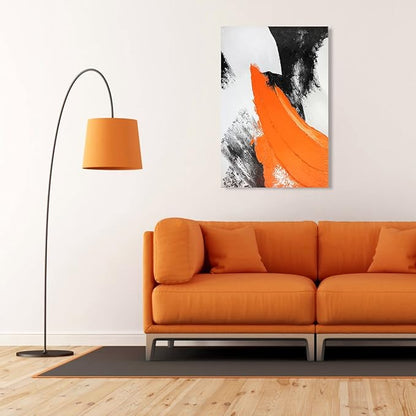 YPY Modern Abstract Canvas Wall Art: Grey Orange Hand Painted Oil Paintings for Wall Decorations, Minimalist Picture Print Poster Extra Large Home Living Room Decor 24 x 36
