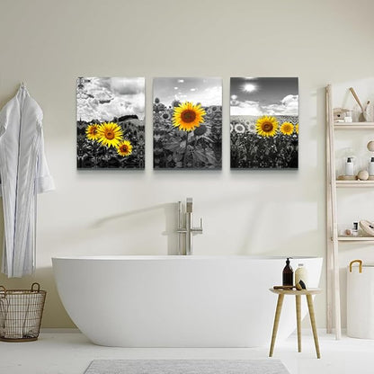 Lapremoly Large Canvas Wall Art For Living Room Decoration For Bedroom Black And White Sunflower Flowers Painting Framed Wall Decor For Kitchen Bathroom Modern Artwork Home Decor Pictures