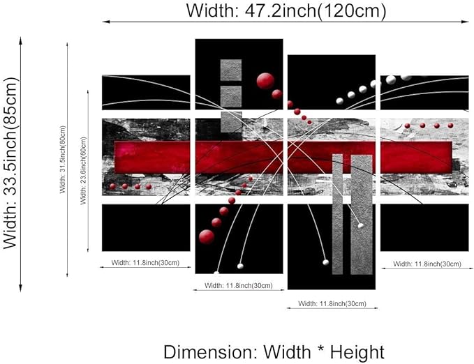 YPY Large Black Red Canvas Wall Art - 4 Panels Modern Abstract Picutre Set for Home Decoration - Contemporary Painting Artwork Ready to Hang Living Room Bedroom W48 x H36