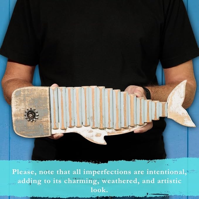 Driftwood Fish Nautical Wall Decor - Handmade Wooden Rustic Coastal Wall Art for Living Room, Bedroom, Office, Bathroom - Ocean Beach Decoration (Wally)