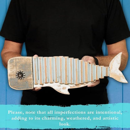 Driftwood Fish Nautical Wall Decor - Handmade Wooden Rustic Coastal Wall Art for Living Room, Bedroom, Office, Bathroom - Ocean Beach Decoration (Wally)