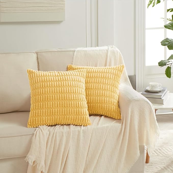 Fancy Homi 4 Packs Decorative Throw Pillow Covers for Living Room Couch Bed, Modern Farmhouse Boho Home Décor Accent Cushion Case, 18" x 18", Yellow