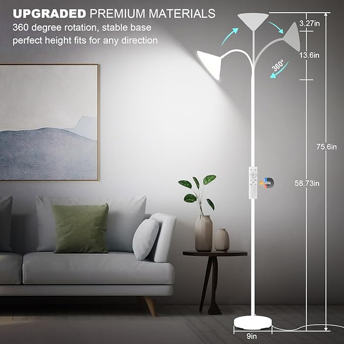 mukuxin LED Floor Lamp, 18W Floor Lamp with Remote & Touch Control, 2700K-6500K Adjustable Eye Caring Standing Light for Living Room, Bedroom, Office