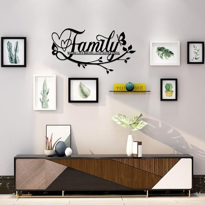 BFORXRO Family Signs for Home Decor Wall Black Metal Wall Art Family Wall Decor for Living Room Kitchen Bedroom