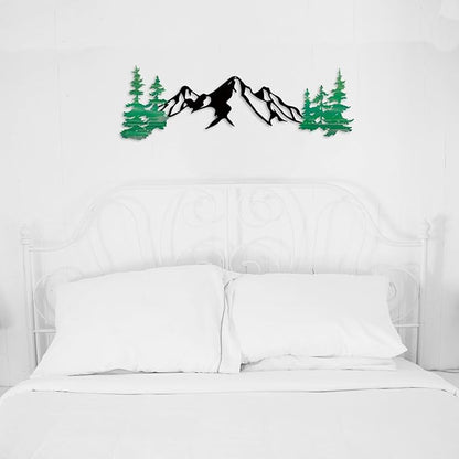 Yuzhuo Metal Mountain Wall Art Decor, Mountain Forest Silhouette Art Suitable for Living Room Bedroom Indoor Outdoor Garden Home Decoration (Green, 34.5L x 11W)