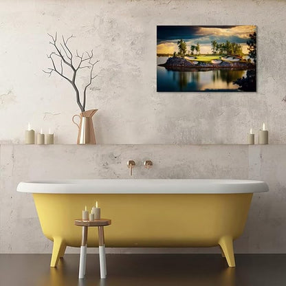 chenchenArt Sunset Landscape Golf Course Wall Art Picture Golf Course Wall Decor for Living Room Bedroom Bathroom Home Decorations Canvas Prints Framed Ready to Hang(24''H x 36''W)