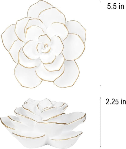 Guichifun Flower 3D White Succulent Wall Decor - Resin Home Accents Indoor or Outdoor Art Wall Sculptures Hanging Flowers for Bathroom Living Room Bedroom Gifts 5.5 X 2.25 X 5.75 Inch