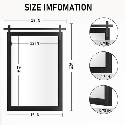 Black Farmhouse Mirror for Wall, 18x26INCH Wood Framed Square Bathroom Mirrors for Vanity, Barn Door Style Mirrors Wall Mounted Dresser Decor Mirror Living Room Bedroom Vertical