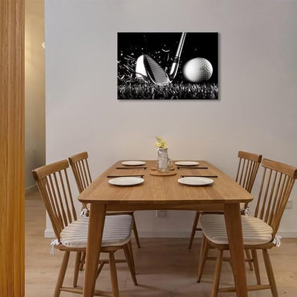 Golf Wall Art Golf Ball Picture Canvas Prints Golf Poster Wall Decor for Living Room Bedroom Home Decorations Framed Artwork Ready to Hang(18''H x 24''W)