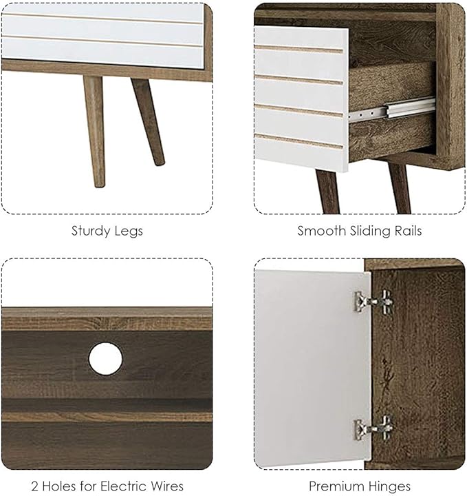 Tangkula Mid-Century Modern TV Stand for TVs up to 70" - Wooden Console Table with Storage Shelves, Cabinet and Drawer, Living Room Entertainment Center (Walnut & White)