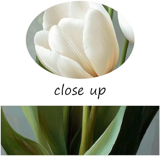 White Wall Art Tulips Wall Decor Flowers Pictures Modern Floral Paintings Canvas Prints Artwork for Bathroom Living Room Bedroom Home Decoration Framed