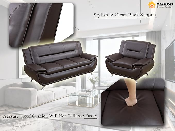 Living Room Furniture Sets, Faux Leather Sofa Couches, Brown Sofa and Chair for Bedroom, Apartment, Rv Car, Office