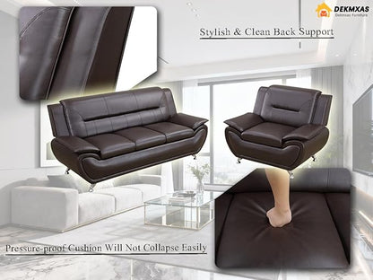 Living Room Furniture Sets, Faux Leather Sofa Couches, Brown Sofa and Chair for Bedroom, Apartment, Rv Car, Office