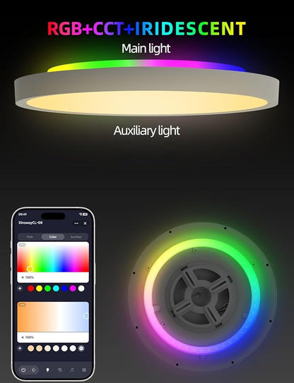 Smart Ceiling Light, 12 Inch RGBIC LED Flush Mount Ceiling Light Fixture, 2400LM, DIY Colors, Alexa & Google Compatible, 2200K-6500K for Bedroom, Living Room, White, 1 Pack