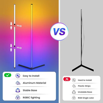 RIYO LED Corner Floor Lamp, RGB Color Changing Standing Lamp with App and Remote Control, 16 Million Colors & 68+ Scene Music Sync Ambient Lighting for Living Room, Bedroom, Gaming Room Decor
