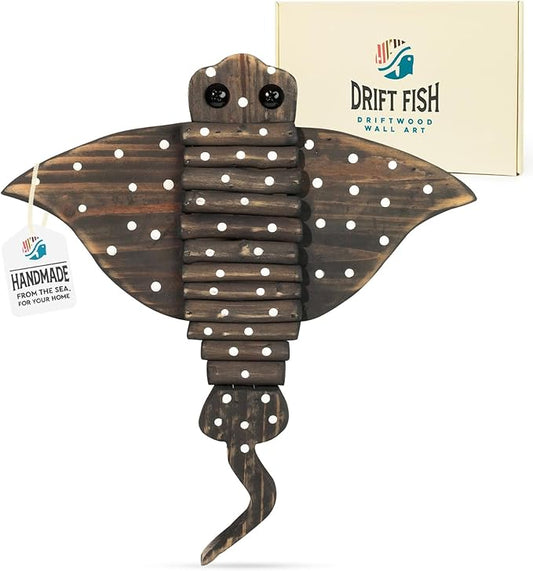 Driftwood Fish Nautical Wall Decor - Handmade Wooden Rustic Coastal Wall Art for Living Room, Bedroom, Office, Bathroom - Ocean Beach Decoration (Glider)