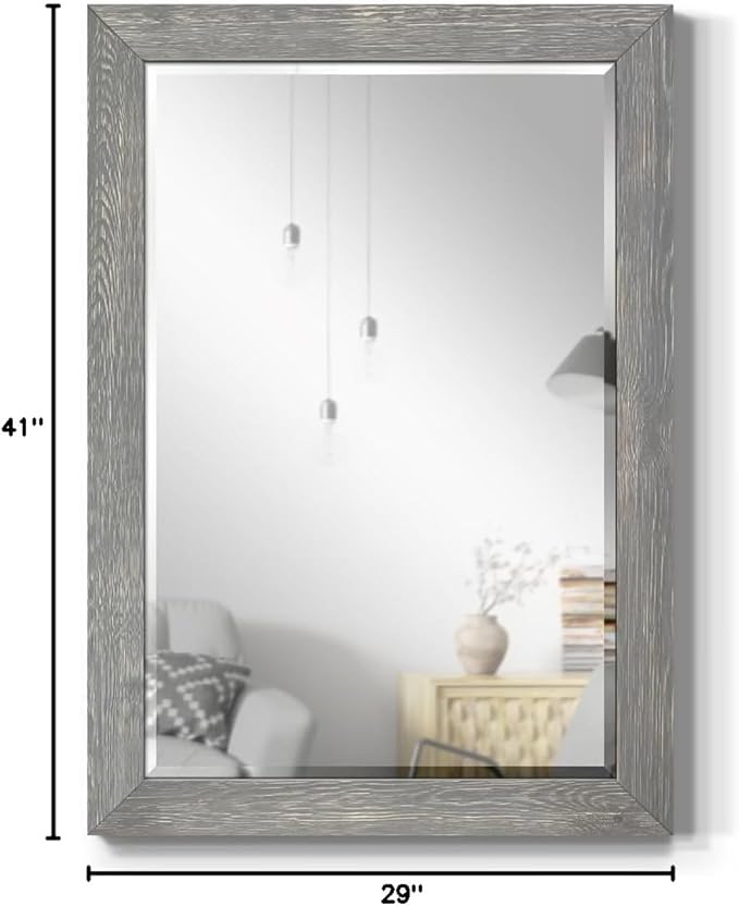 Wexford Home Gray Rustic Mirror Rectangular Barnwood Framed Wall Mirror for Home Decor, Vertical or Horizontal Hanging, 41x29