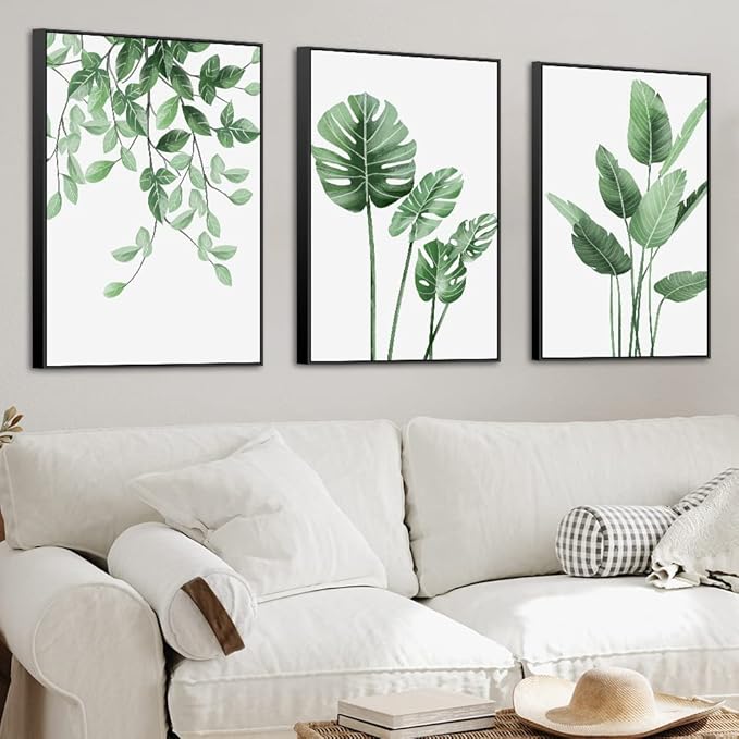 MPLONG 3 Piece Green Plants Poster Canvas Frame Wall Art Suitable for Room Decor Aesthetic Living Room Bedroom Bathroom Office and Other Wall Decor, Size: 24" x 32" X 3 Pieces