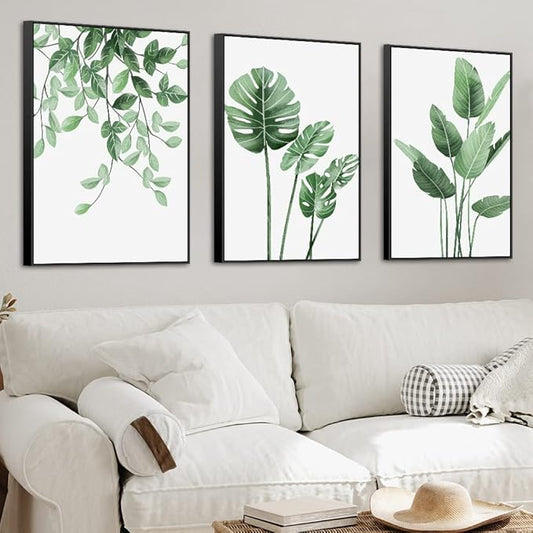 MPLONG 3 Piece Green Plants Poster Canvas Frame Wall Art Suitable for Room Decor Aesthetic Living Room Bedroom Bathroom Office and Other Wall Decor, Size: 24" x 32" X 3 Pieces