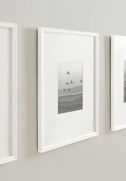 Kate and Laurel Adlynn Coastal Rectangle Picture Frame Set of 3, 16 x 20 matted to 8 x 10, White, Modern Three-Piece Photo Frame Set for Gallery Wall Decor in Living Room Wall Display