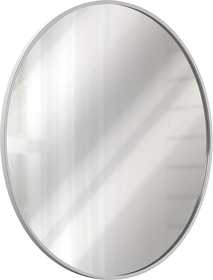HBCY Creations Medium Round Mirror, Silver 24 inch Wall Mirror for Entryway, Bathroom, Living Room and More, Modern Minimalist Mirror for Both Rustic and Boho Design and Decor