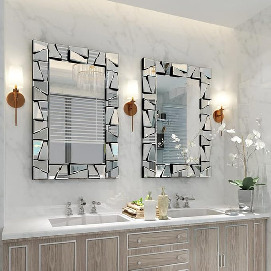 Chende Decorative Mirror for Wall, 36" x 24" Living Room Mirror with Uneven Glass Frame, Large Wall Mirror with Beveled Edge for Bathroom, Dining Room, Entryway